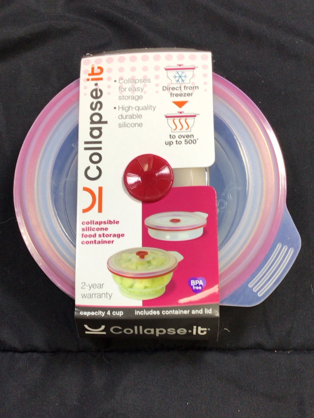 Collapse-it Silicone Food Storage Container with a 4-cup capacity